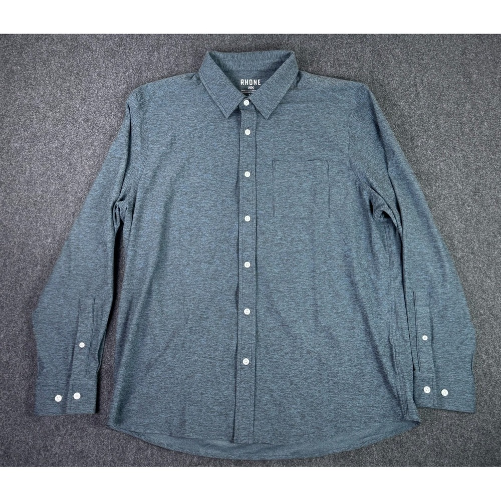 Rhone Shirt Shale Blue WFH Long Sleeve Moisture Wicking Stretch Button Mens XL